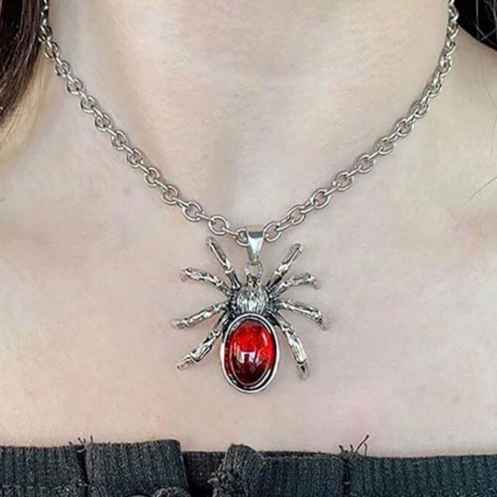 3for$20 1pc Fashionable Personality Ruby Spider Pendant Necklace,